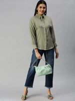 Women's Olive Solid Shirt-AE-10196-Olive