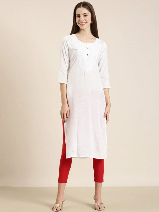 Women White Solid Straight Kurta-NJ-3522422-White