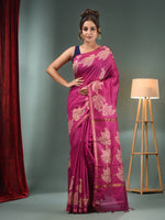 Violet Blended Silk Handwoven Saree With Paisley Border-MA50BSL34710005