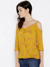 Cold Shoulder overlap printed Top in Mustard