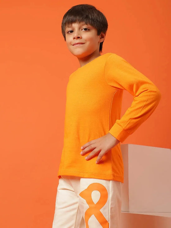 Tales & Stories Boys Orange Cotton Regular Full Sleeve Solid T-shirt