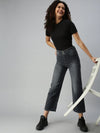 Women's Grey Solid Denim Wide Leg Jeans-IM-9819-Grey