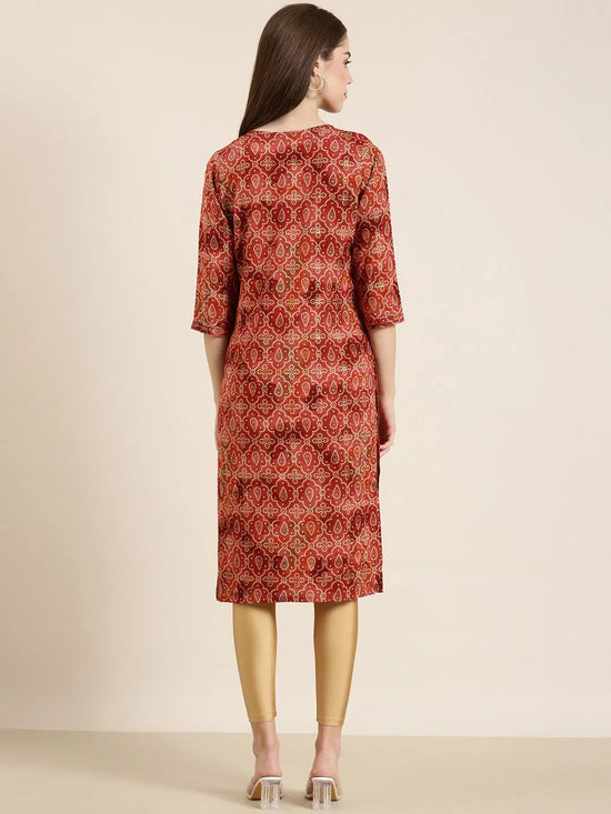 Women Rust Printed Straight Kurta-HO-2696-Rust