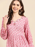 Women's Pink Printed Anarkali Kurta-BC-CK-935-Pink