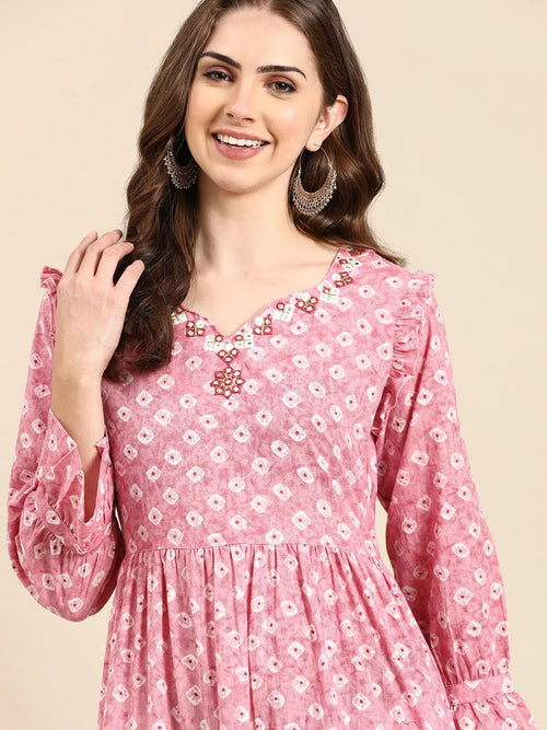 Women's Pink Printed Anarkali Kurta-BC-CK-935-Pink