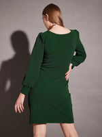 Short Bodycon Dress with balloon sleeve in Green Color