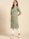 Women's Green Printed Straight Kurta-GW-500-31-Green