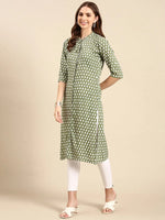 Women's Green Printed Straight Kurta-GW-500-31-Green