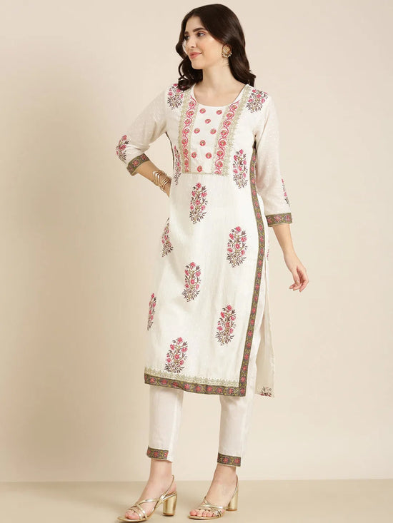 Women Off White Floral Kurta Set-RF-2015-Offwhite