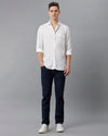 Mens Regular Fit Solid White Casual Linen Shirt-LINNO-S