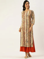 Women's Beige Printed Straight Kurtas-GW-2467-Beige