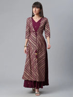 Ahalyaa Crepe Wine Glitter Print Kurta With Jacket