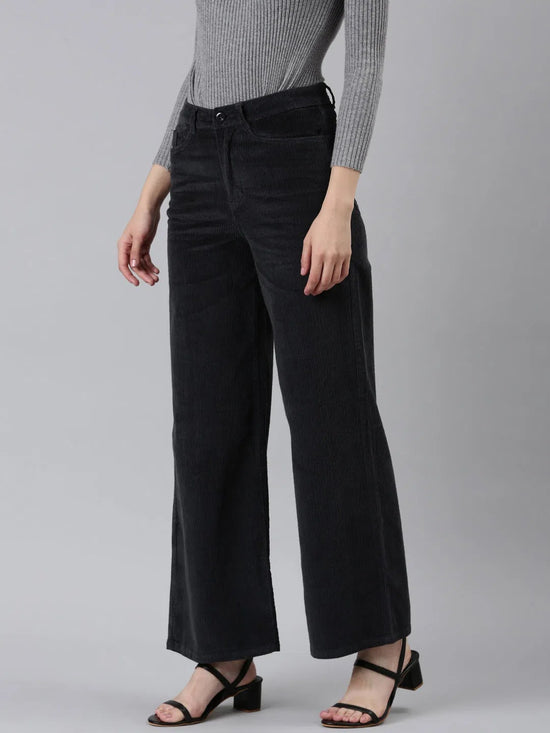 Women Grey Solid Parallel Trouser-IM-10627-Grey