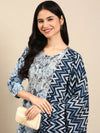 Women's Navy Blue Floral Kurta Set-AT-324-KPD-Navyblue