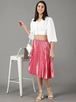 Women's Pink Solid Flared Skirt-AE-10349-Pink