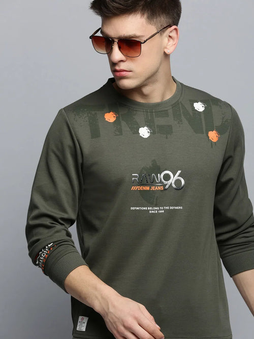 Men Green Printed Casual Sweatshirt-BP-1433-Olive