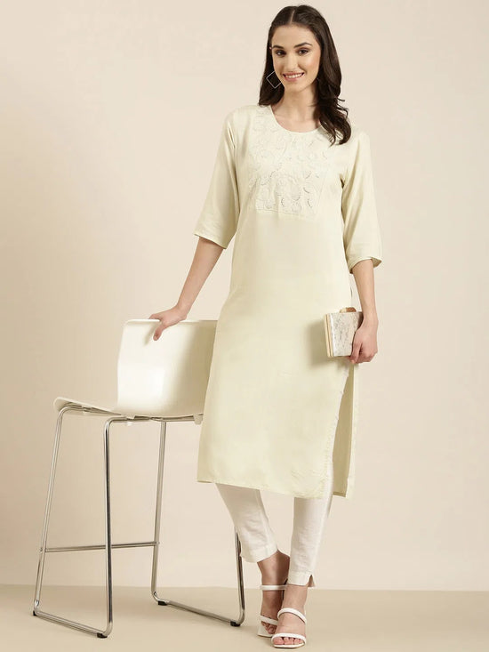 Women Cream Solid Straight Kurta-NJ-3622212-Cream