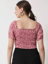 Pink Floral Print Smocking Crop Top