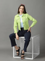 Women's Green Solid Open Front Jacket-GZ-5577-Green