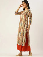 Women's Beige Printed Straight Kurtas-GW-2467-Beige