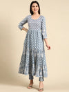 Women's Blue Printed Anarkali Kurta-AT-720-Blue