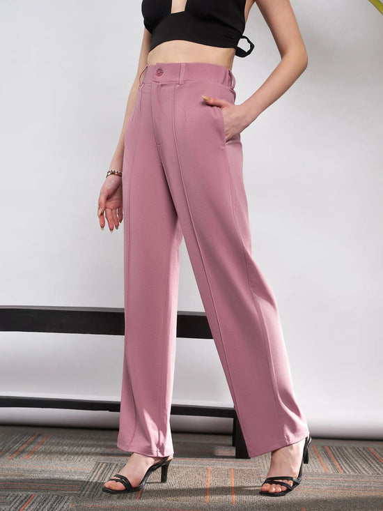 Women Pink Front Darted Knitted Straight Pants