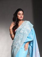 Sky Blue Pure Cotton Soft Saree With Nakshi Designs-MA54CT041380005