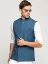 Men Teal Mandarin Collar Solid Nehru Jacket-AK-12527-66-Teal