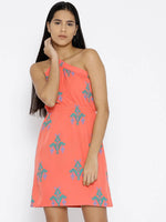 One shoulder elastic Ikat printed dress in Salmon