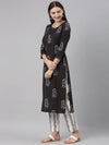 Ahika Women Crepe Black Ethnic Motifs Printed Straight Kurta Pant Dupatta Set