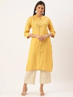 Women's Mustard Solid Straight Kurta-DF-1196-Mustard