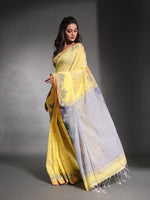 Banana Yellow Cotton Soft Saree With Temple Border And Woven Designs-MA54BCT04660055