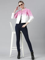 Women Pink Ombre Denim Jacket-AE-0003-Pink