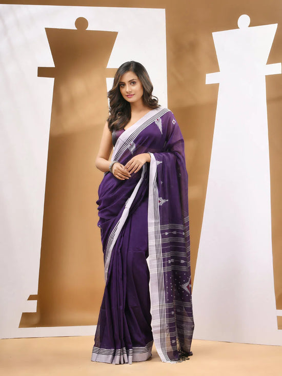 Purple Cotton Handwoven Soft Saree With Texture Motifs-MA53CT041490067