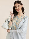 Women Blue Printed Kurta Set-GW-3658-Blue