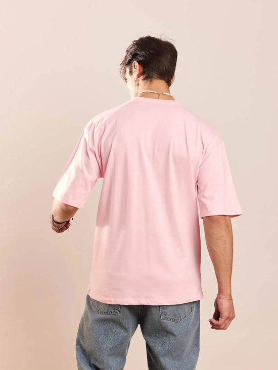 Men Pastel Pink Abstract Print Oversized T-shirt