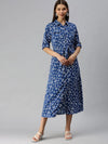 Women's Blue Printed Shirt Dress-AE-444943-Blue