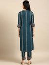 Women's Blue Checked Kurta Set-GW-2647-Teal