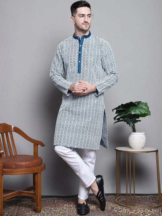 Sequin Embroidered Silk Blend Kurta with Pyjamas-JOKP-P-5007Peacock