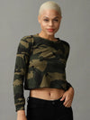 Women's Green Printed Crop Top-AE-10474-Olive