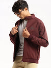 Men Maroon Mock Collar Solid Bomber-STCW-J-13-Maroon