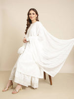 Women Anarkali Off White Floral Kurta and Trousers Set Comes With Dupatta and Potli Bag-GW-4048-Offwhite