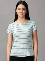 Women's Sea Green Striped Top-AE-10452-Seagreen