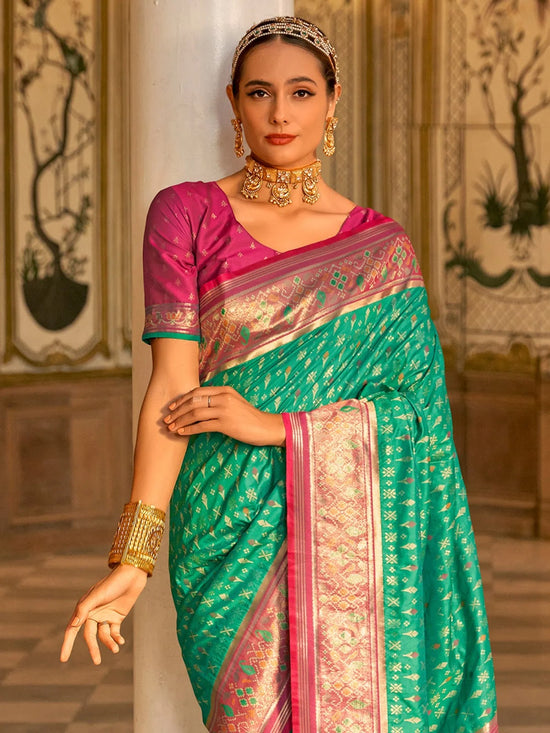 Saree Mall Women's  Blend Sea Green Woven Design Designer Saree With Blouse Piece-SOPHIA420005