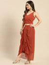 Women Solid Standard Rust Jumpsuits & Sets