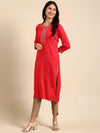 Women's Red Solid Straight Kurta-ON-611-Red