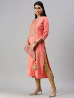 Women's Pink Striped Straight Kurta-SKC3183-Pink