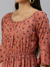 Women Brown Printed A-Line Dress-AE-9887-Brownnavyblue