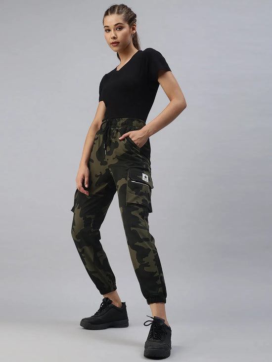 Women's Green Printed Joggers Track Pant-AF-1636-Greenolive