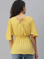 Women's Yellow Solid Tops-AE-10307-Yellow